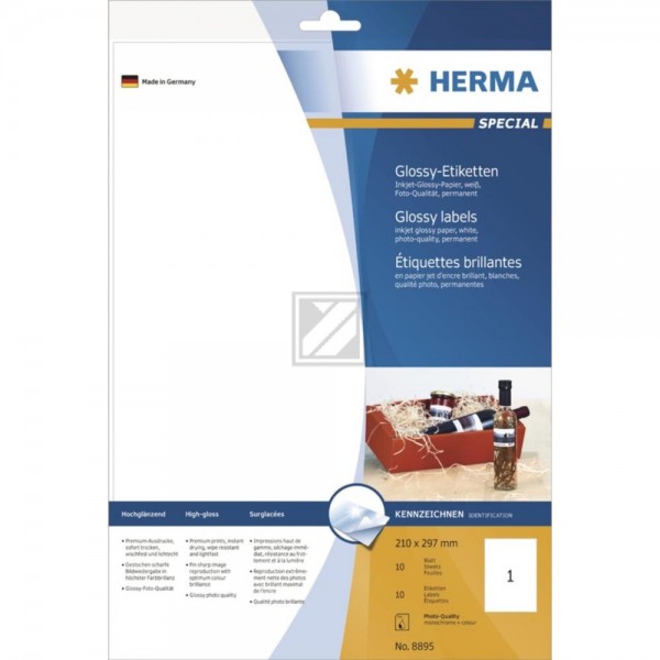 Herma Inkjet Etiketten A4 weiß 210 x 297 mm Papier glänzend Inh.10