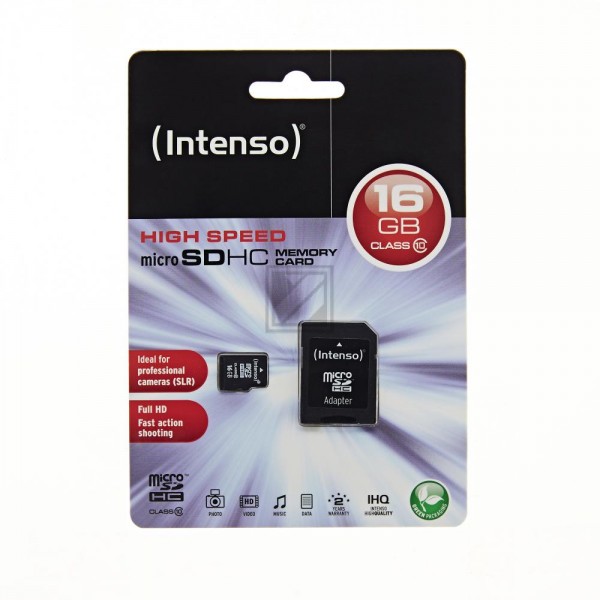 INTENSO MICRO SD SPEICHERKARTE 16GB 3413470 Klasse 10 mit SD Adapter