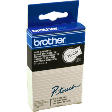 Brother P-Touch Band TC-201 schwarz auf weiß 12mm / 7,7m laminiert