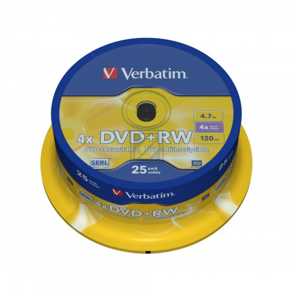 VERBATIM DVD+RW 4.7GB 4x (25) SP 43489 Spindel kratzfest