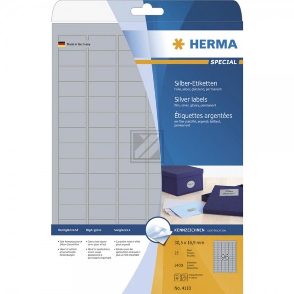 Herma Folien-Etiketten silber 30,5 x 16,9 mm glänzend Inh.2400