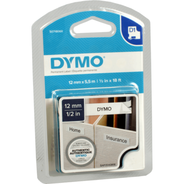 Originalband DYMO 16959 schwarz auf weiss 12mm x 5,5m Plastik