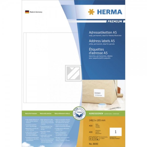 Herma Adressetiketten A5 weiß 148,5 x 205 mm Papier matt Inh.400 Premium Etiketten