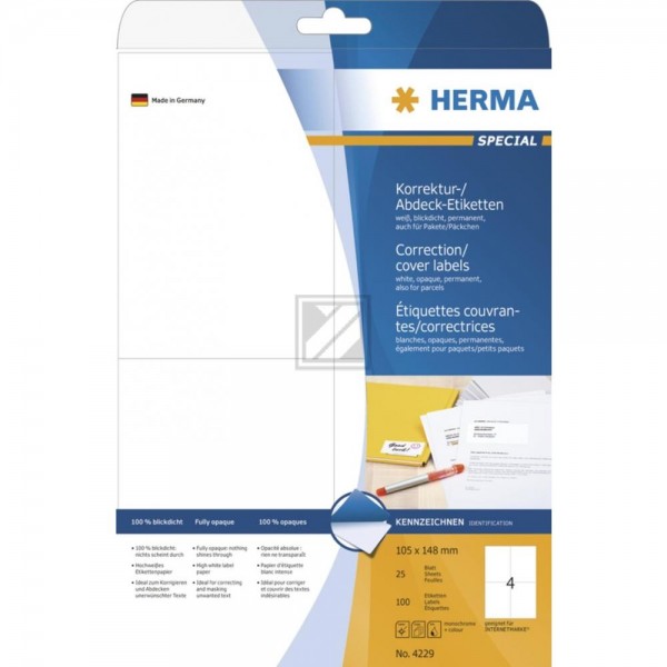 Herma Abdeck-Etiketten weiß 105 x 148 mm Papier blickdicht Inh.100