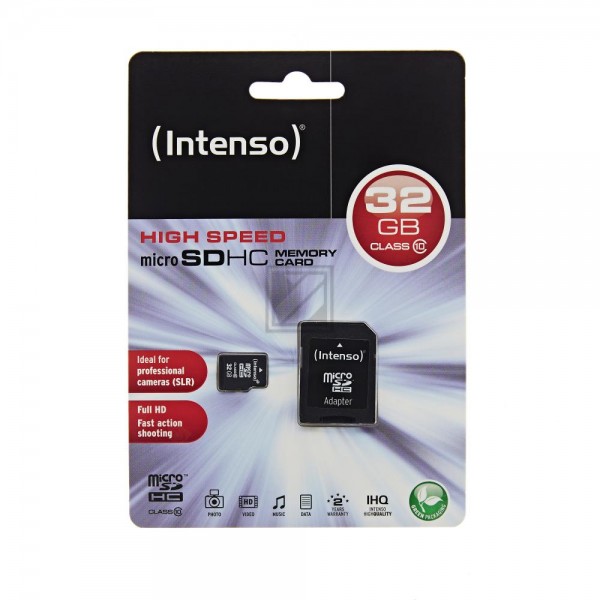 INTENSO MICRO SD SPEICHERKARTE 32GB 3413480 Klasse 10 mit SD Adapter