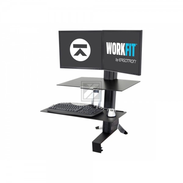 ERGOTRON WorkFit-S Dual mit Arbeitsflaeche bis 61cm 24Zoll VESA 75x75 100x100 max Belastung 11kg. Anhebung bis 58 cm