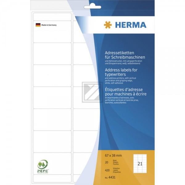 Herma Adressetiketten Bogen weiß 67 x 38 mm Inh.420