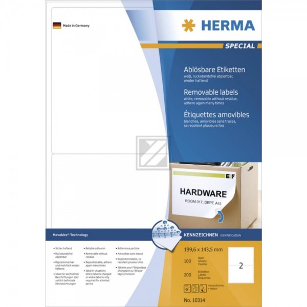Herma Etiketten A4 weiß 199,6 x 143,5 mm ablösbar Papier Inh.200