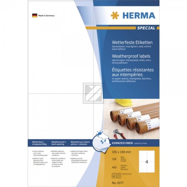 Herma Etiketten A4 weiß 105 x 148 mm Papier wetterfest Inh.400 stark haftend