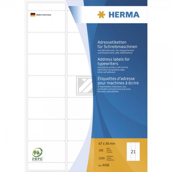 Herma Adressetiketten Bogen weiß 67 x 38 mm Inh.2100