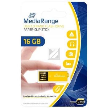 MEDIARANGE NANO USB STICK 16GB MR976 gelb mit Bueroklammer-Funktion