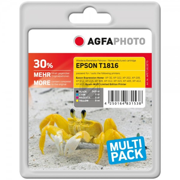 Agfaphoto Tintenpatrone gelb, cyan, magenta, schwarz HC (APET181SETD) ersetzt T1816