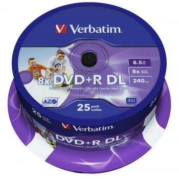 VERBATIM DVD+R 8.5GB 8x (25) SP 43667 Spindel Double Layer bedruckbar