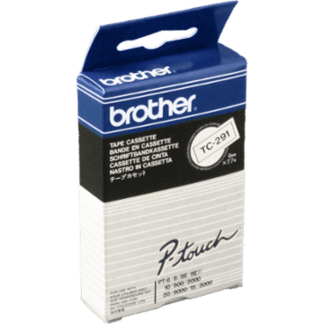Brother P-Touch Band TC-291 schwarz auf weiß 9mm / 7,7m laminiert
