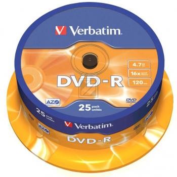 VERBATIM DVD-R 4.7GB 16x (25) SP 43522 Spindel matt silber