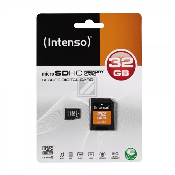 INTENSO MICRO SD SPEICHERKARTE 32GB 3403480 Klasse 4 mit SD Adapter
