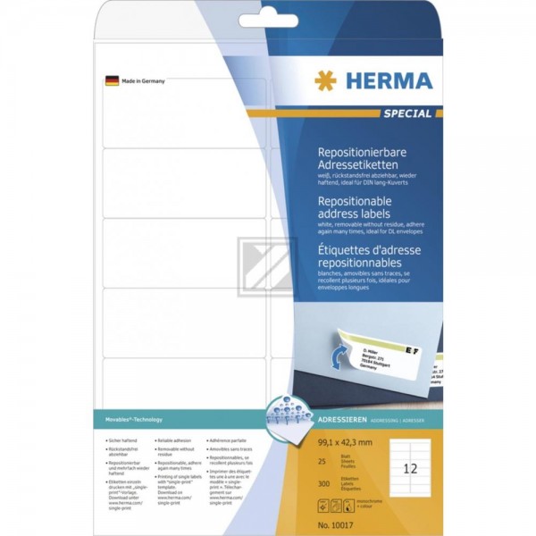 Herma Adressetiketten A4 weiß 99,1 x 42,3 mm ablösbar Papier Inh.300