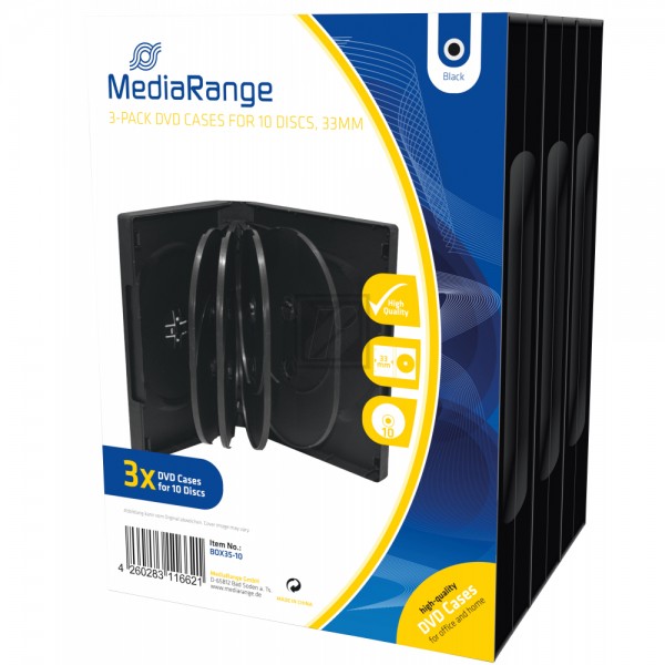 MEDIARANGE DVD CASE FUER 10STUECK (3) BOX35-10 schwarz 33mm