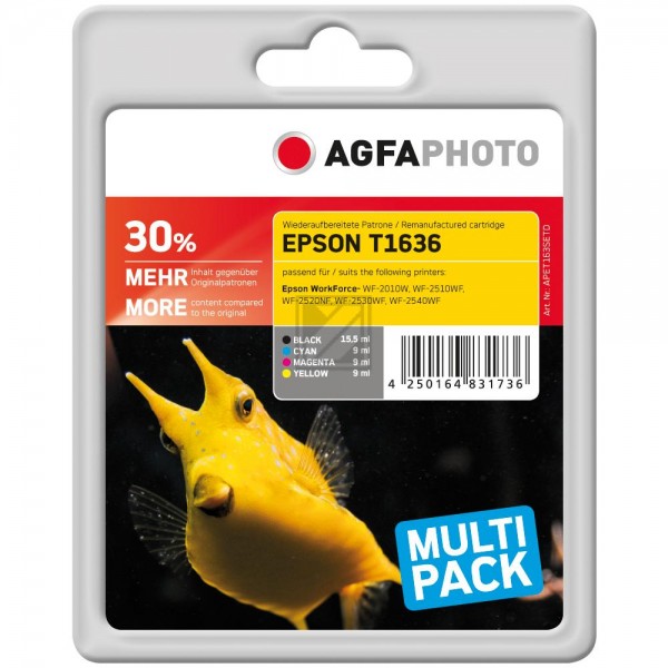 Agfaphoto Tintenpatrone gelb, cyan, magenta, schwarz HC (APET163SETD) ersetzt T1636