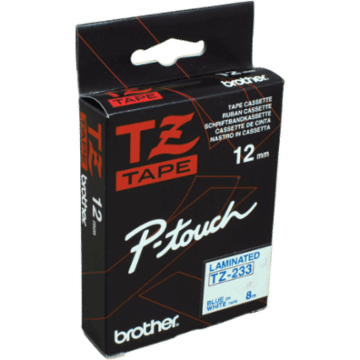 Brother P-Touch Band TZe-233 blau auf weiß 12mm / 8m laminiert
