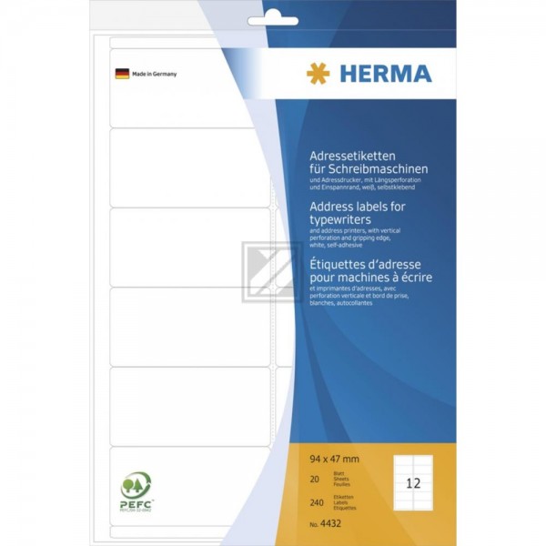 Herma Adressetiketten Bogen weiß 94 x 47 mm Inh.240