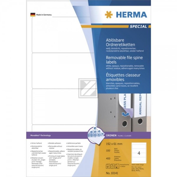 Herma Ordneretiketten weiß 192 x 61 mm ablösbar Papier Inh.400 St.